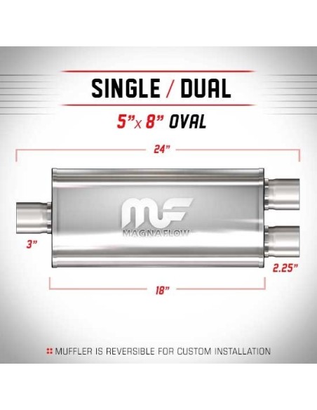 Silenziatore universale Magnaflow 5x8 x24 uscite 3 2 25 Dual