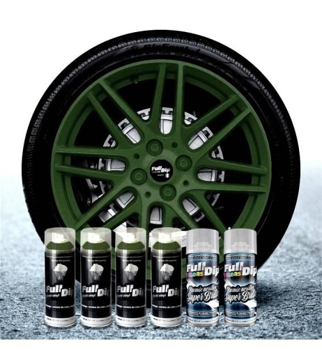 Kit vernice removibile spray wrapping Full Dip 4 cerchi Verde militare lu