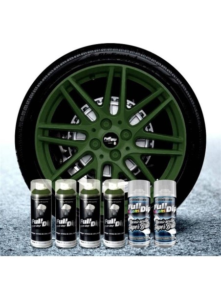 Kit vernice removibile spray wrapping Full Dip 4 cerchi Verde militare lu