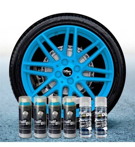 Kit vernice removibile spray wrapping Full Dip 4 cerchi Azzurro luminoso lu