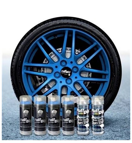 Kit vernice removibile spray wrapping Full Dip 4 cerchi Azzurro metalliz l