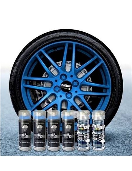 Kit vernice removibile spray wrapping Full Dip 4 cerchi Azzurro metalliz l