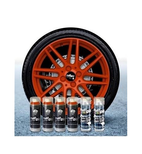 Kit vernice removibile spray wrapping Full Dip per 4 cerchi Arancione luc