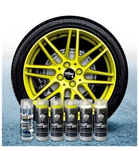 Kit vernice removibile spray wrapping Full Dip per 4 cerchi Giallo fluo l