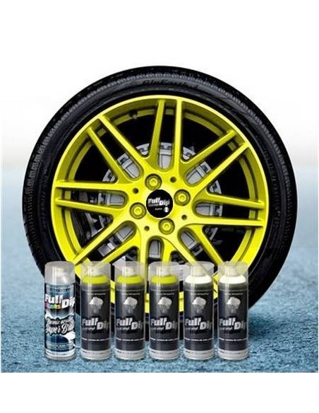 Kit vernice removibile spray wrapping Full Dip per 4 cerchi Giallo fluo l