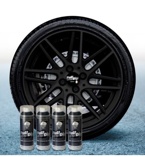 Kit vernice removibile spray wrapping Full Dip per 4 cerchi Nero opaco