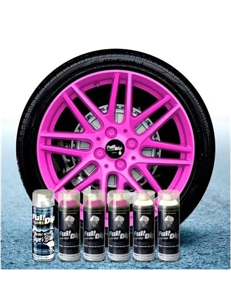Kit vernice removibile spray wrapping Full Dip per 4 cerchi Rosa fluo luc