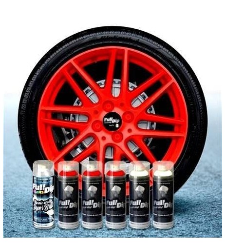 Kit vernice removibile spray wrapping Full Dip per 4 cerchi Rosso fluo lu