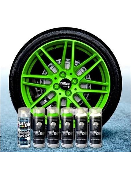 Kit vernice removibile spray wrapping Full Dip per 4 cerchi Verde fluo lu
