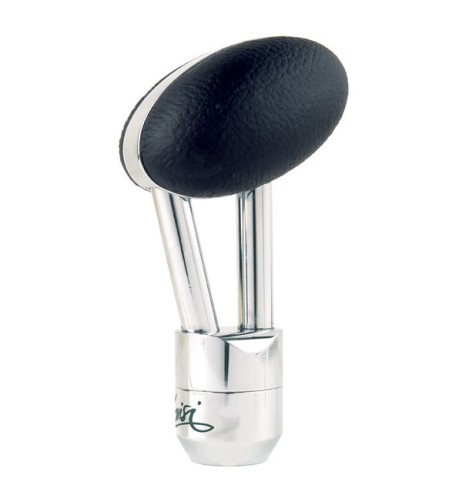Pomello cambio universale GT in alluminio cromato con inserti in pelle nera
