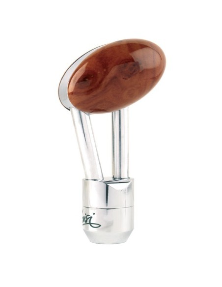 Pomello cambio universale GT in alluminio cromato con inserti in radica
