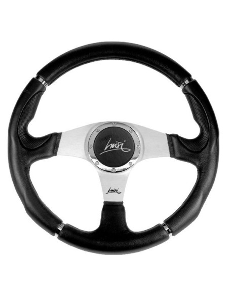 Volante universale Luisi Century 360mm in poliuretano nero e cromature