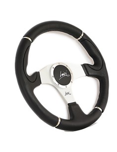 Volante universale Luisi Century 360mm in poliuretano nero e cromature 2