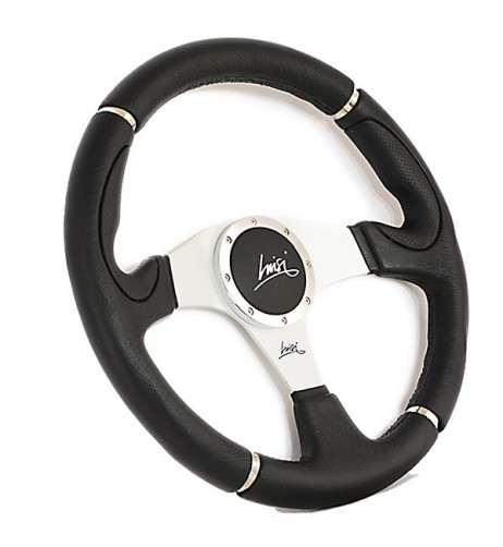 Volante universale Luisi Century 360mm in poliuretano nero e cromature