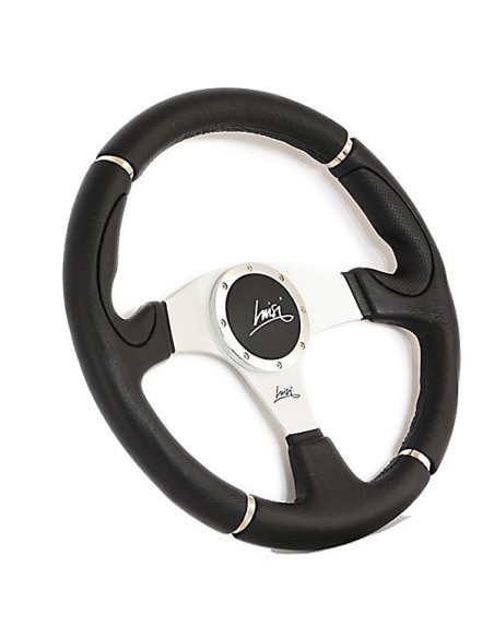 Volante universale Luisi Century 360mm in poliuretano nero e cromature