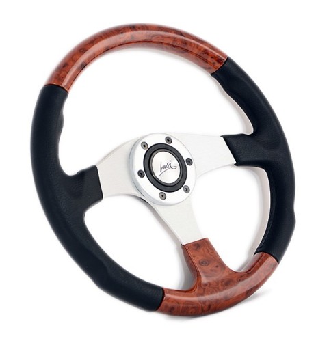 Volante universale Luisi Evolution 2B 360mm in poliuretano nero e radica look