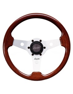 Volante universale vintage Luisi Imola 310mm in mogano con razza bianca