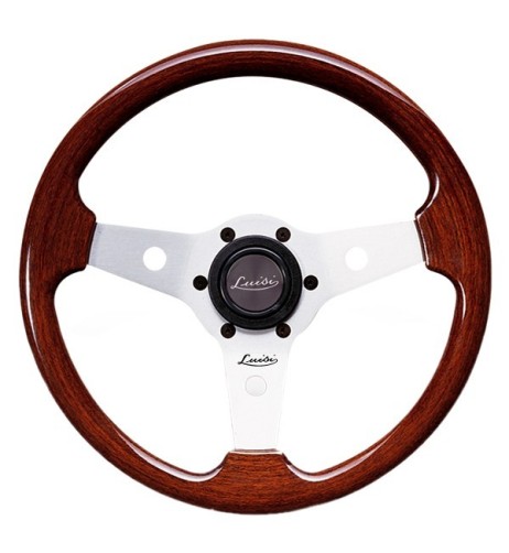 Volante universale vintage Luisi Imola 310mm in mogano con razza bianca