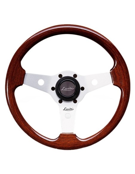 Volante universale vintage Luisi Imola 310mm in mogano con razza bianca