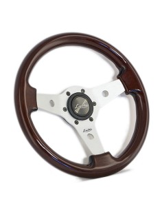Volante universale vintage Luisi Imola 310mm in mogano con razza bianca 2