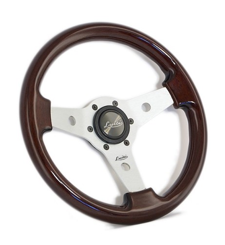 Volante universale vintage Luisi Imola 310mm in mogano con razza bianca