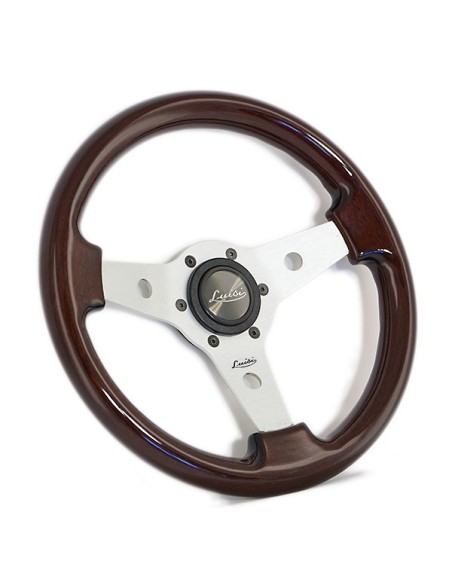 Volante universale vintage Luisi Imola 310mm in mogano con razza bianca
