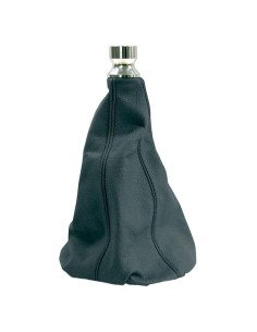 Cuffia cambio in pelle nera con ghiera cromata per pomelli