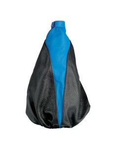 Cuffia cambio in pelle nera con inserto in pelle celeste
