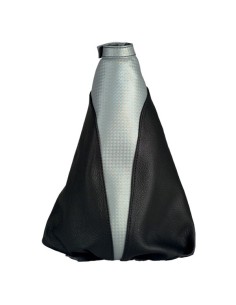 Cuffia cambio in pelle nera con inserto in pelle metal argento