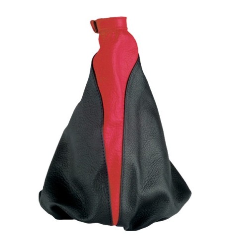 Cuffia cambio in pelle nera con inserto in pelle rossa