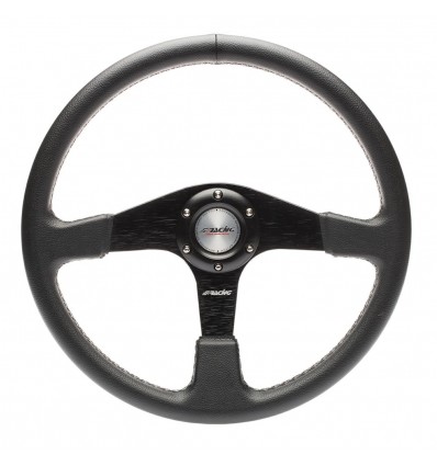 Volante sportivo Tuning Defender eco-pelle nero 380mm razze satinate