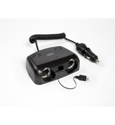 Doppia presa accendisigari 12V 10A con tester batteria e presa mini USB RING