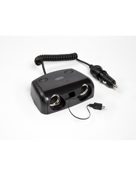 Doppia presa accendisigari 12V 10A con tester batteria e presa mini USB RING