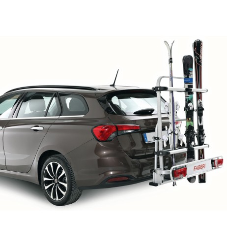 Carrello portasci snowboard universale per gancio traino. Con antifurto