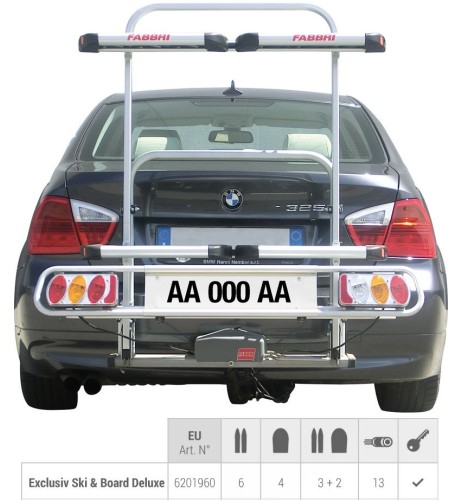 Carrello portasci snowboard universale per gancio traino. Con antifurto