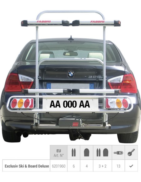 Carrello portasci snowboard universale per gancio traino. Con antifurto