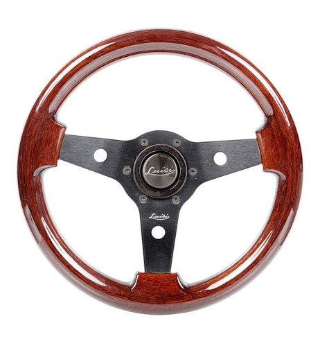 Volante universale vintage Luisi Imola 310mm in mogano con razza nera