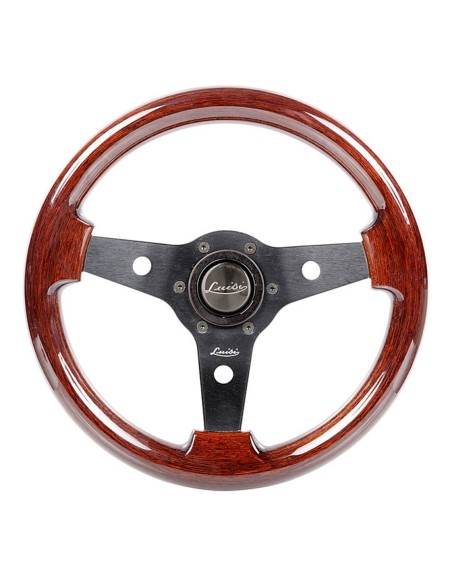 Volante universale vintage Luisi Imola 310mm in mogano con razza nera