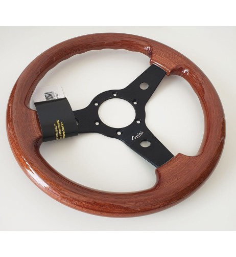 Volante universale vintage Luisi Imola 310mm in mogano con razza nera