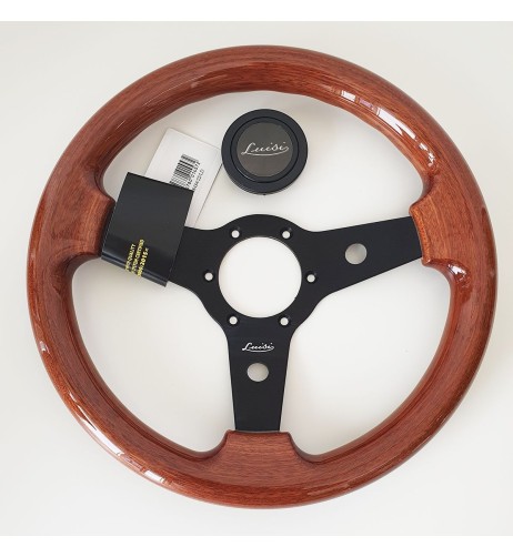 Volante universale vintage Luisi Imola 310mm in mogano con razza nera