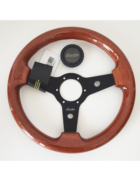 Volante universale vintage Luisi Imola 310mm in mogano con razza nera