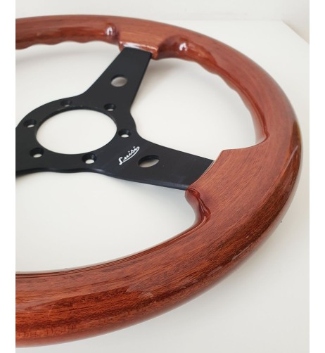 Volante universale vintage Luisi Imola 310mm in mogano con razza nera