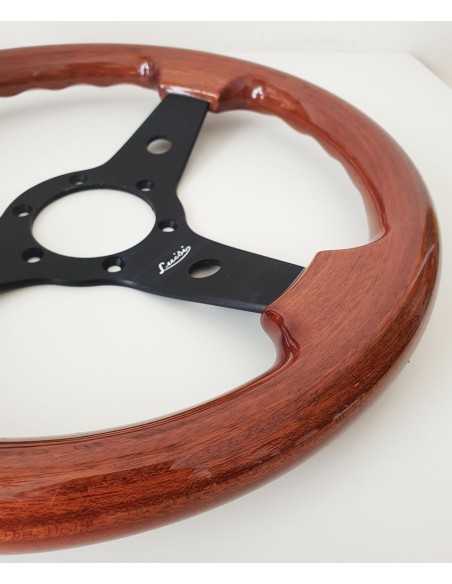 Volante universale vintage Luisi Imola 310mm in mogano con razza nera