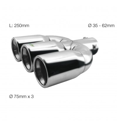 Terminale scarico universale tuning inox triplo dritto 35-62mm TRX/109