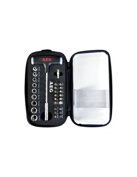 Set kit valigetta chiave a T con bussole e punte acciaio cromo AEG