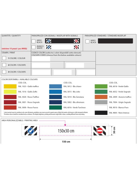 15pz Paraspruzzi PVC Camion 240x35cm nero stampa personalizzata 1 colore