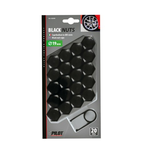 20 copribulloni in ABS nero diametro 19mm