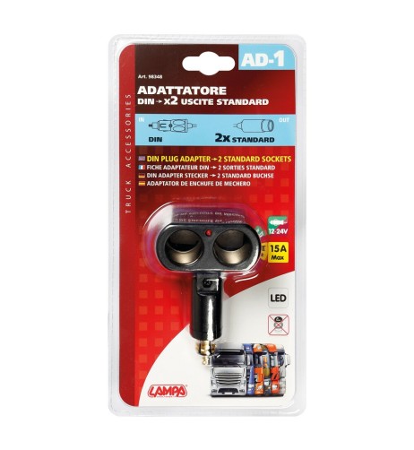 Adattatore AD 2 presa corrente ingresso DIN uscita doppia presa 12 24V