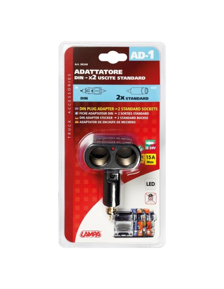 Adattatore AD 2 presa corrente ingresso DIN uscita doppia presa 12 24V
