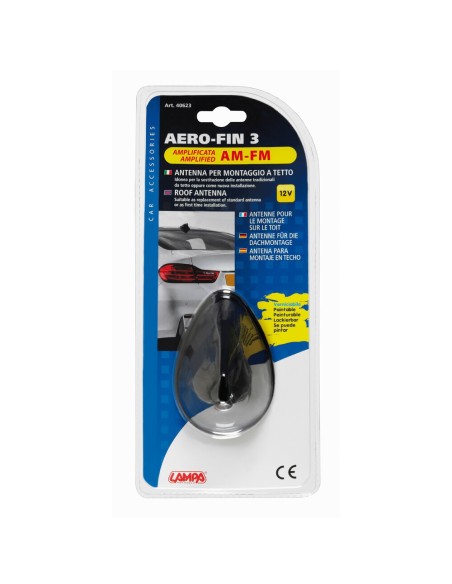 Antenna auto amplificata Aero Fin 3 AM FM Universale verniciabile